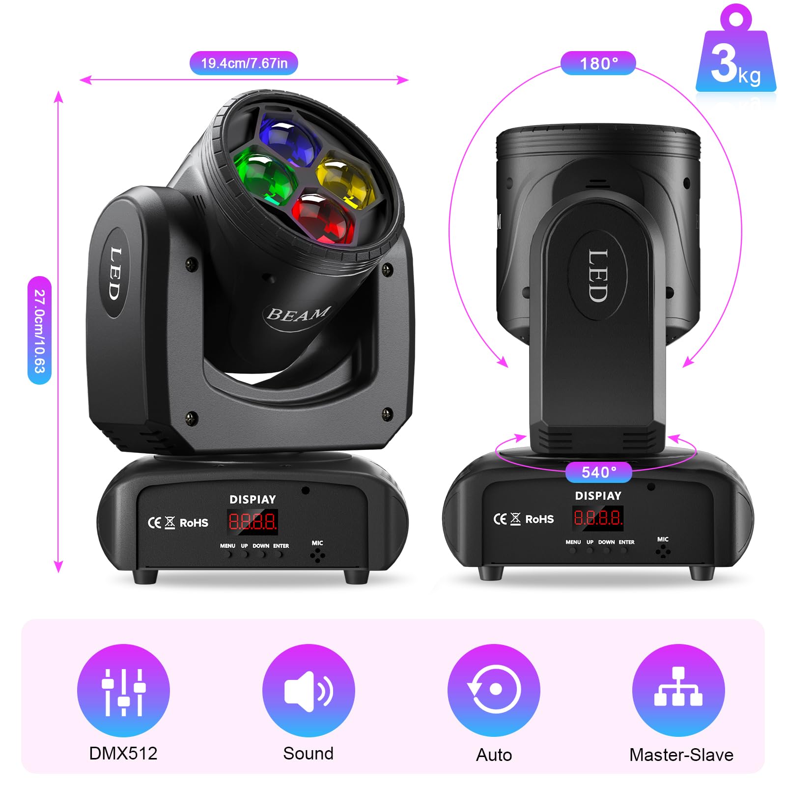 HOLDLAMP Moving Head DJ Lights 120W Bee Eye Beam Light 13 Colors